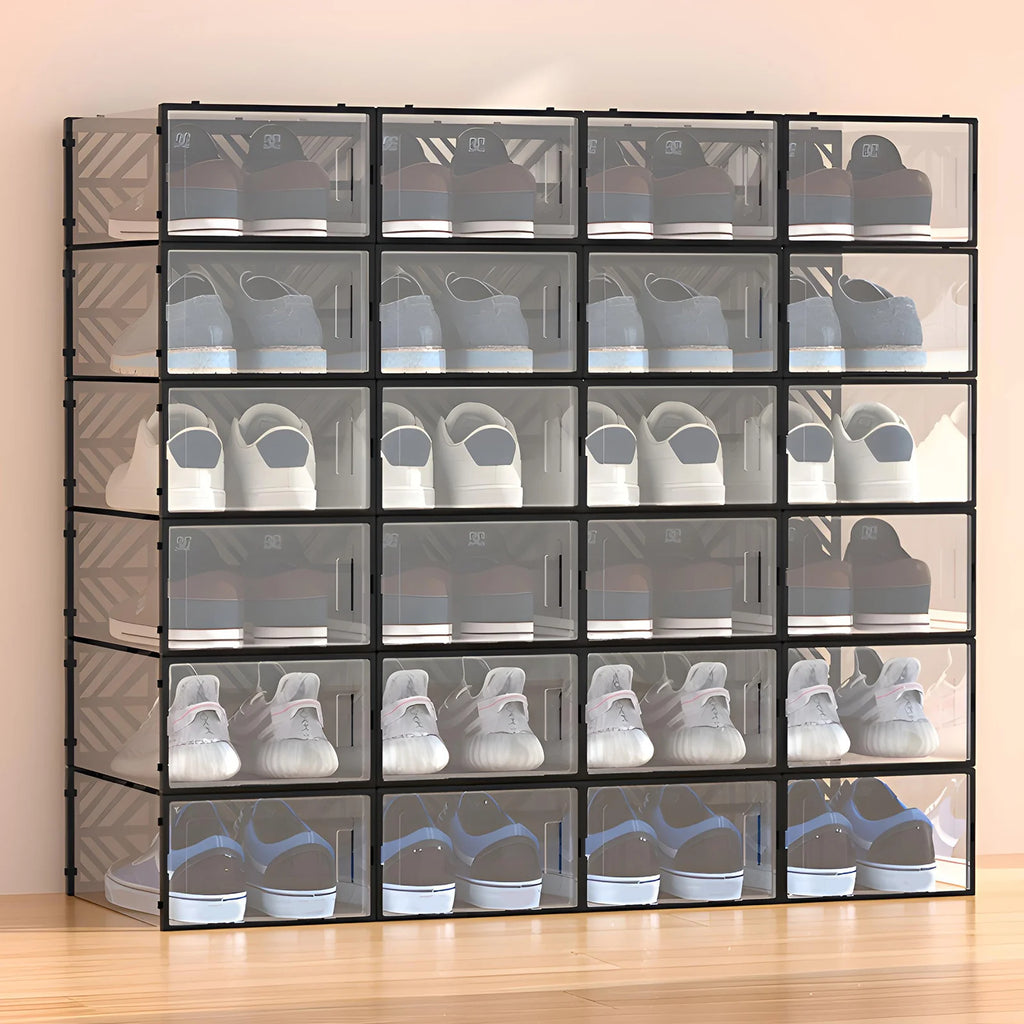 20 Pcs Shoe Storage Box Transparent PP Plastic Shoe Cabinet Moisture & Dust Proof Modern Organizer Black/White