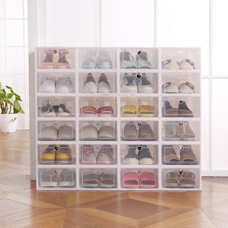 6/12 PCS Stackable Shoe Box With Flip Door - Suitable For Family Dormitory, Space Saving Transparent Storage Box