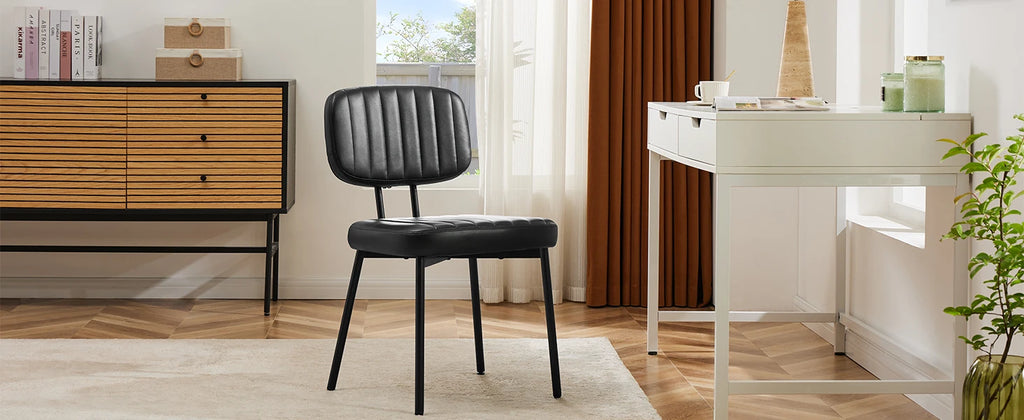 JHK Faux Leather Modern Dining Chairs Set of 2 Ergonomic Lumbar Support Foam Sponge Cushion Seat and Metal Legs for Kitchen