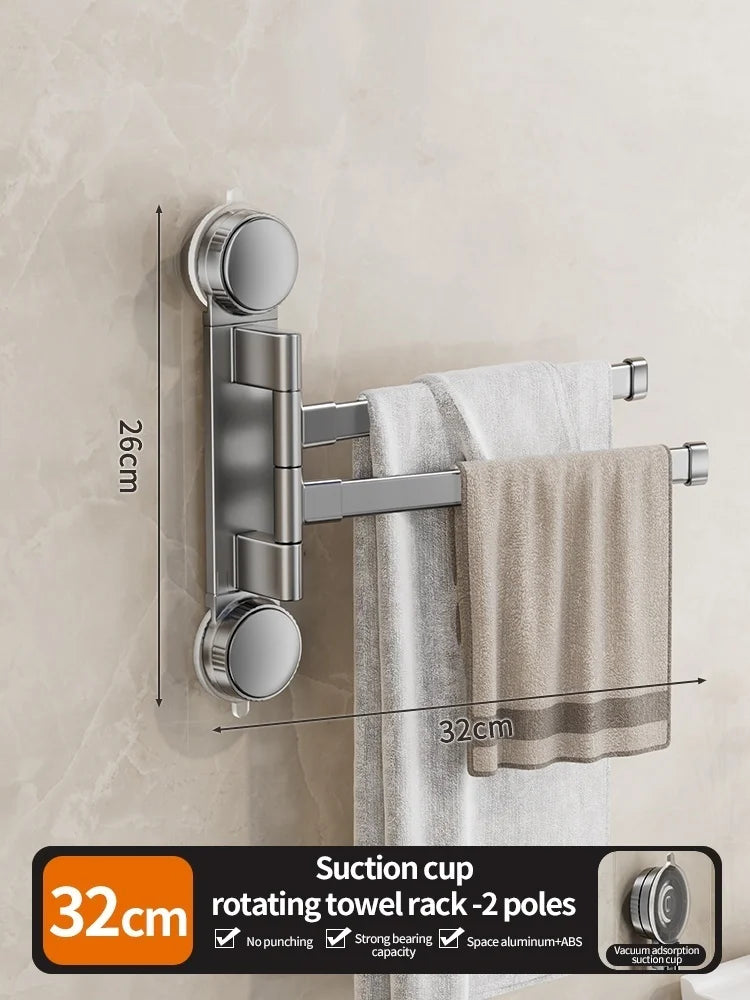No Need To Drill Suction Cup rotating towel rack multi-bar folding rack towel rack Bathroom bath towel rack Kitchen storage rack