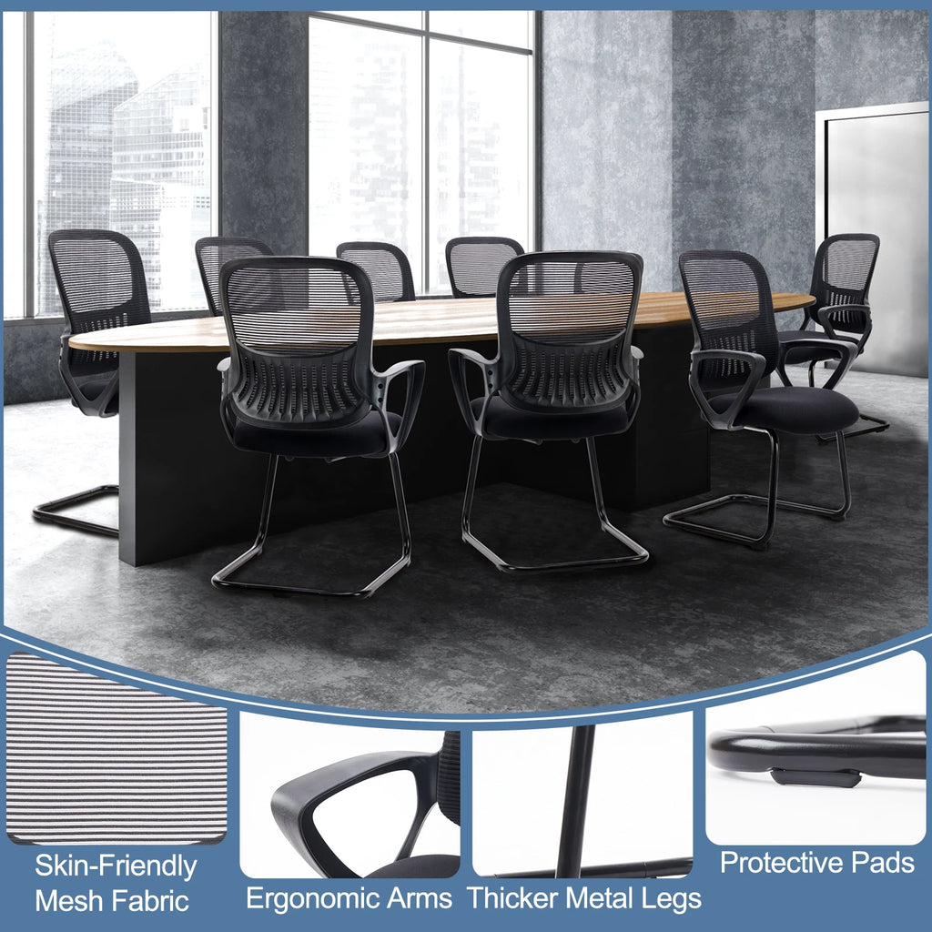 JHK Ergonomic Office Chair No Wheels with Comfy Armrest and Mesh Lumbar Support Back Basket Design for Guest Reception