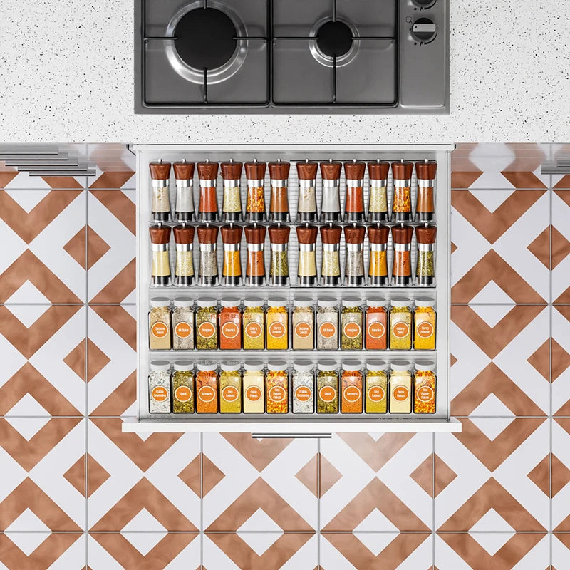 Kitchen Drawer Seasoning Bottle Storage Rack Stepped Style Multiple Layers Cabinet Organizer Adjustable Spice Jars Display Stand
