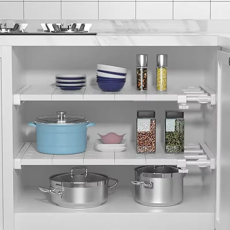 Large Size Adjustable Closet Organizer Kitchen Storage Shelf Retractable Wardrobe Storage Tiered Partition Rack Bathroom Holder