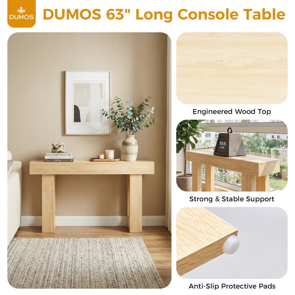 JHK 63IN Sofa Table Narrow Console Table Wooden Entryway Table Space-Saving Heavy Duty 155lbs Capacity for Living Room