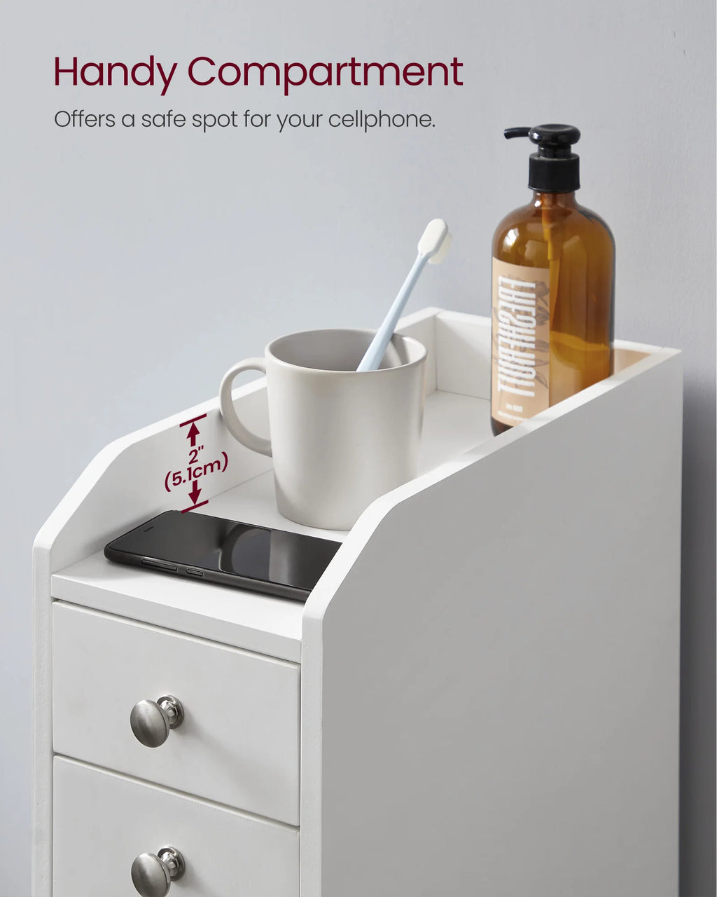 VASAGLE Slim Storage Cabinet, Narrow Storage Organizer with Slide Out Drawers, Freestanding Toilet Paper Holder, Small Space Ski