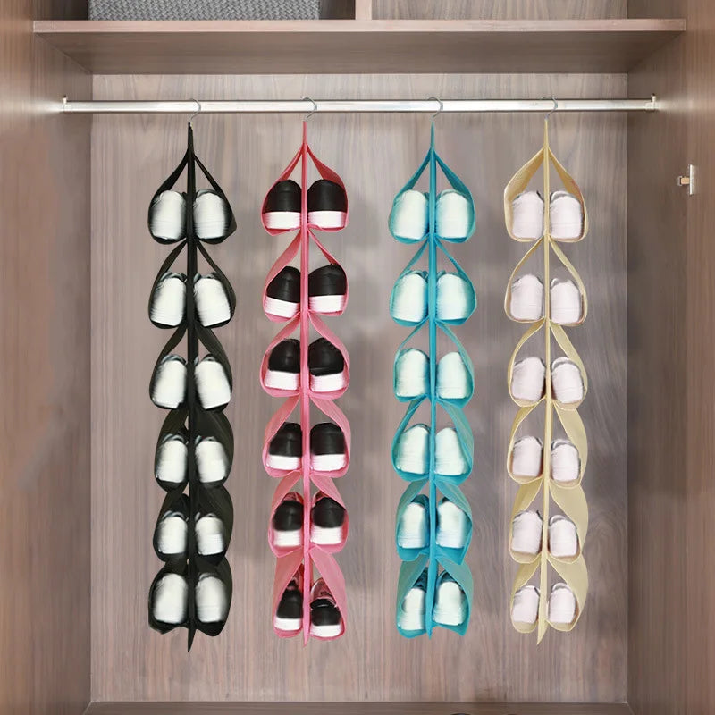 1pc Shoes Storage Hanging Bag Non-woven Fabric Shoe Storage Bag Multi-layer Foldable Wardrobe Shoe Holder Wardrobe Organizer