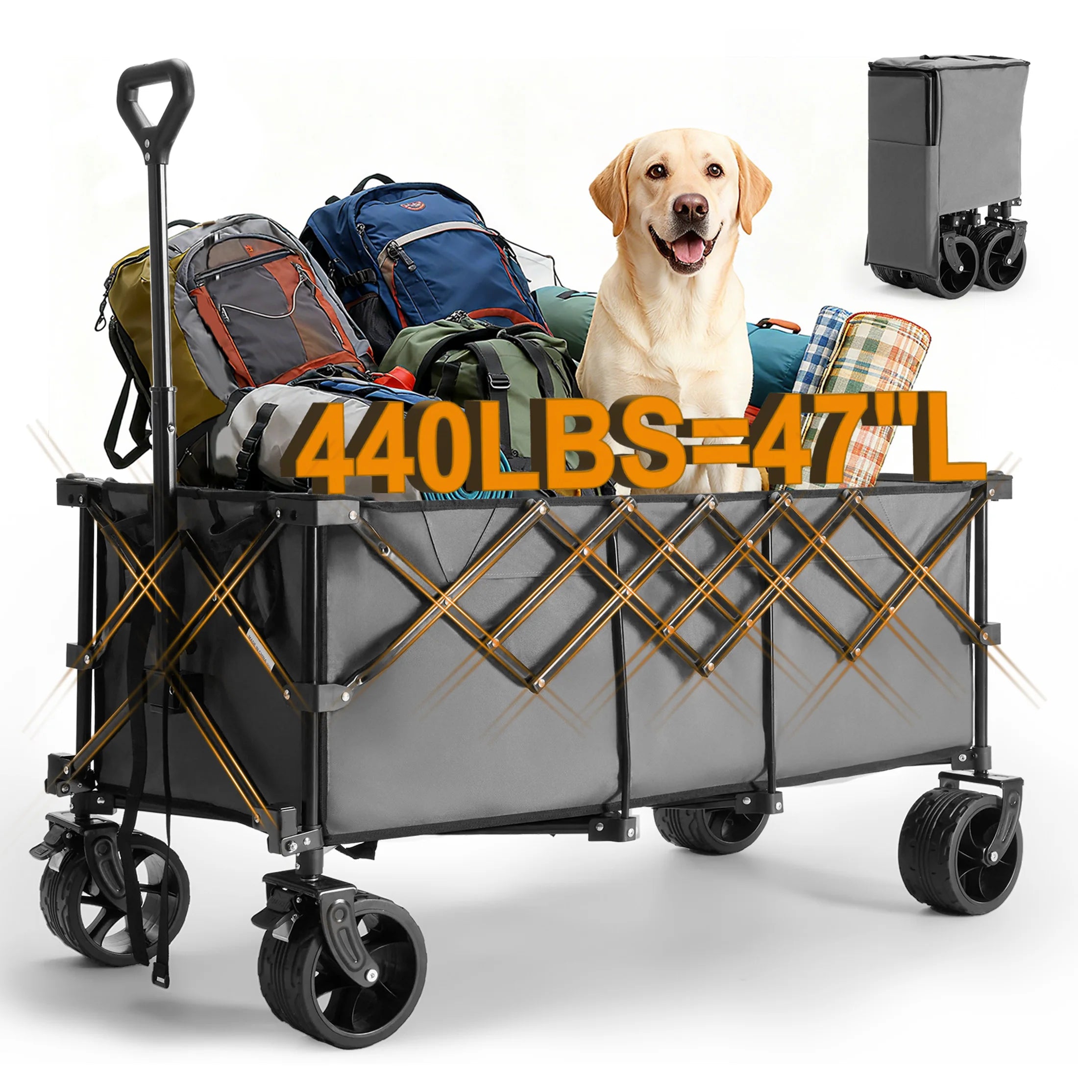 JHK Outdoor Collapsible Foldable Garden Beach Cart 440lbs Large Capacity Wagon Cart Utility Grocery Wagon for Shopping Sports
