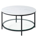 JHK 31IN Marble Round Coffee Table For Living Room 2-Tier Center Counter with Storage Metal Frame Glass Base Tables Modern
