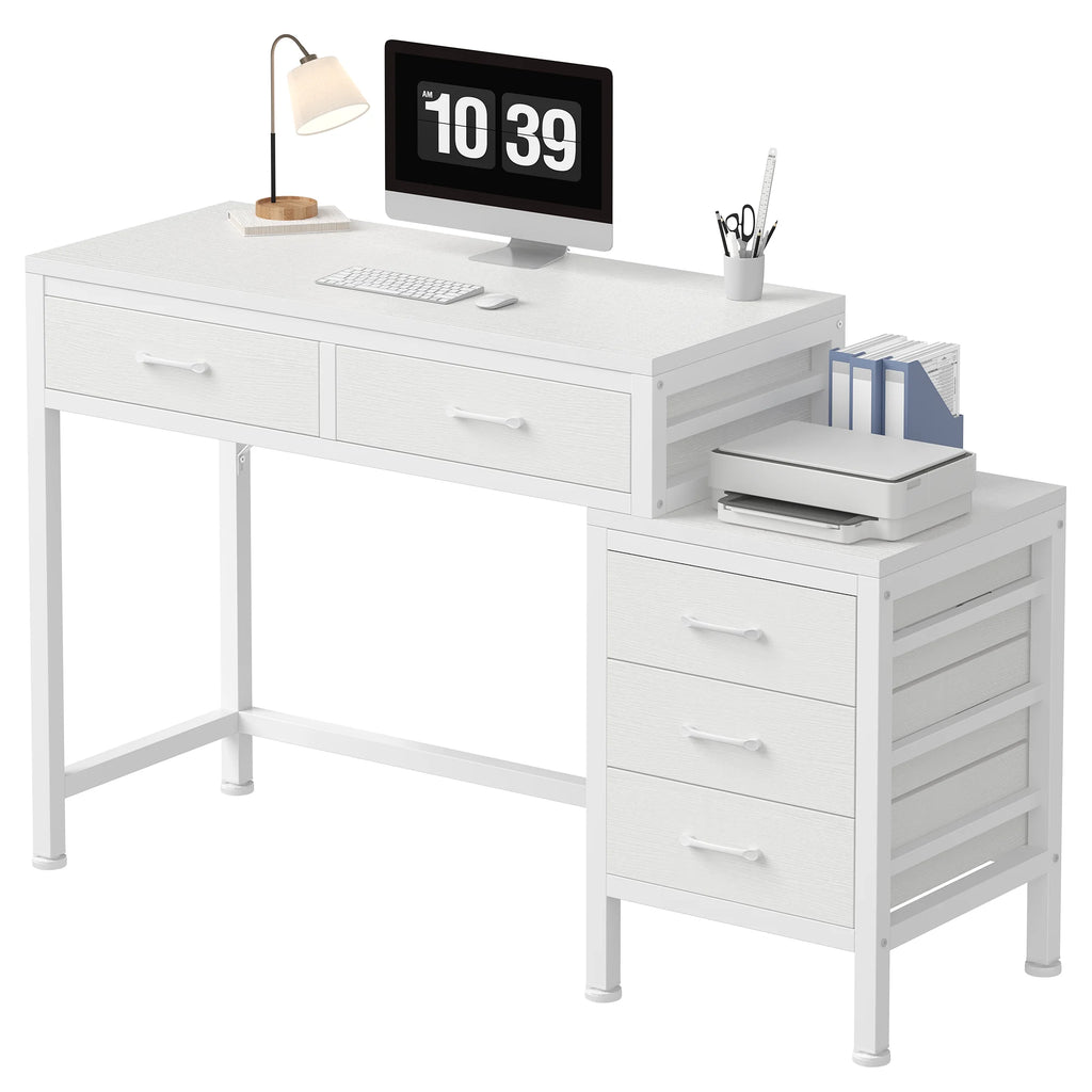 JHK 51IN Computer Desk with 5 Drawers Small Office Desk Computer Table with Printer Stand and Storage for Studying Writing