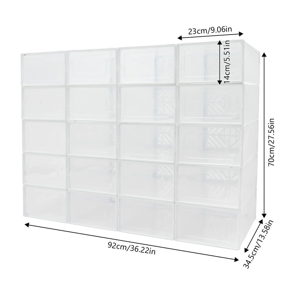 20 Pcs Shoe Storage Box Transparent PP Plastic Shoe Cabinet Moisture & Dust Proof Modern Organizer Black/White