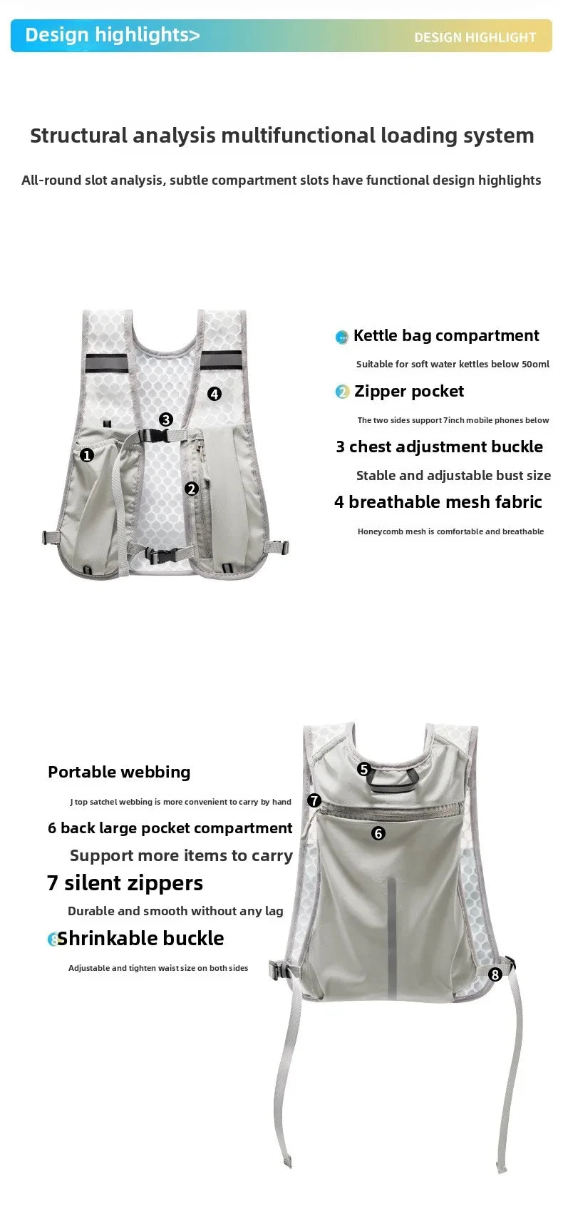 1pc Biking Running Storage Vest Lightweight Running Vest Reflective Phone Water Bottle Storage Pocket Mesh Breathable Sport Vest