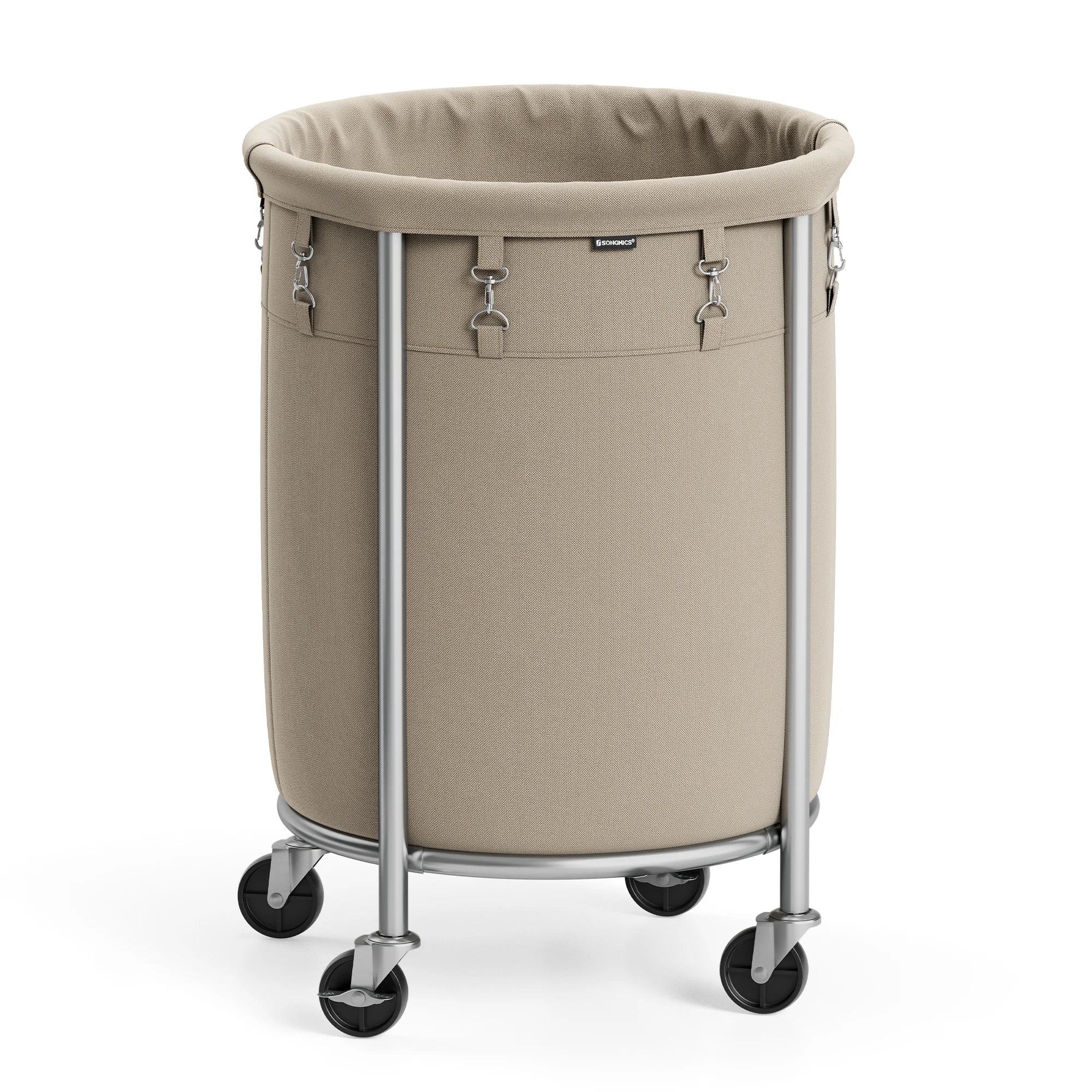 SONGMICS 29-Gallon (110 L) Laundry Basket with Wheels, Rolling Round Heavy-Duty Laundry Hamper Cart with Steel Frame and Removab