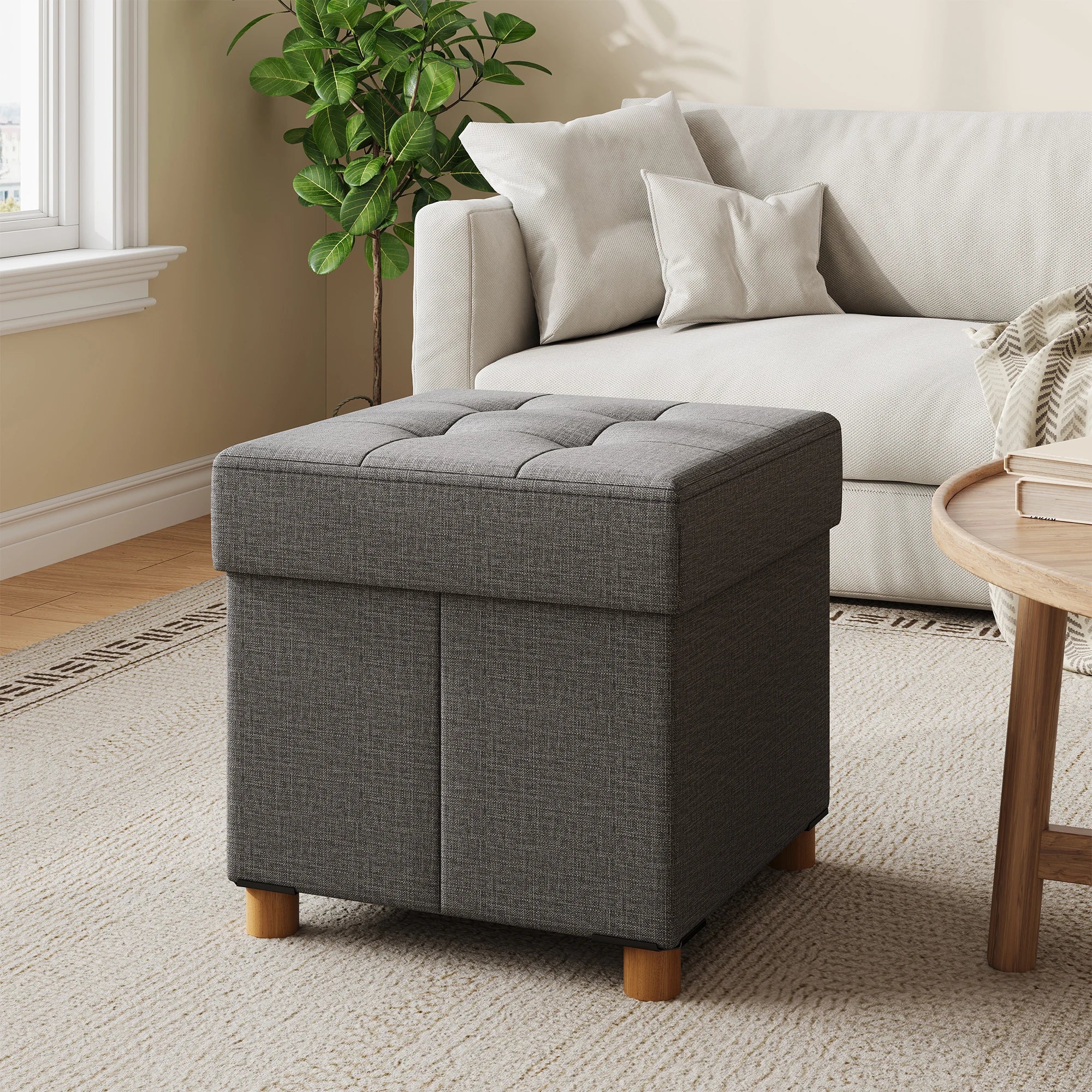 JHK 15IN Cube Storage Ottoman Bench Living Room Hidden Storage Footstool Toy Box Bedroom Strong Load-bearing Capacity Stool