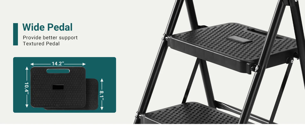 JHK Step Ladder Folding 2 Step Ladder Stool with Anti-Slip Pedal 800lbs Capacity Sturdy Steel Portable Cushioned Handle for Home