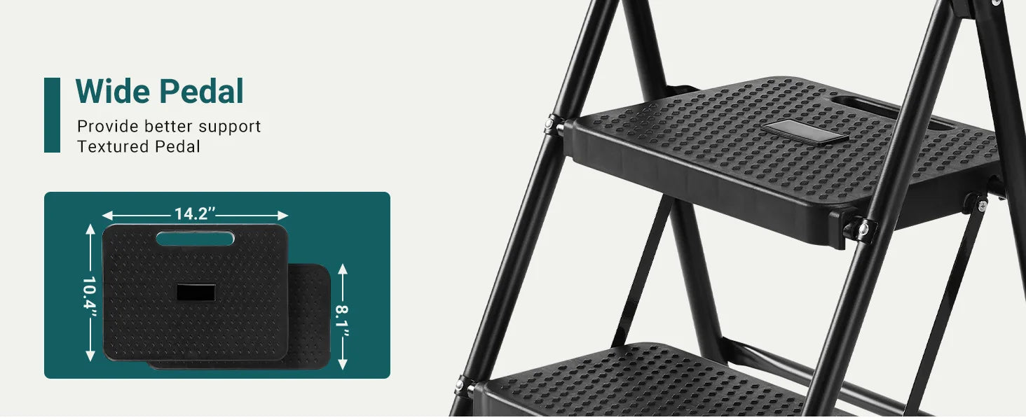 JHK Step Ladder Folding 2 Step Ladder Stool with Anti-Slip Pedal 800lbs Capacity Sturdy Steel Portable Cushioned Handle for Home