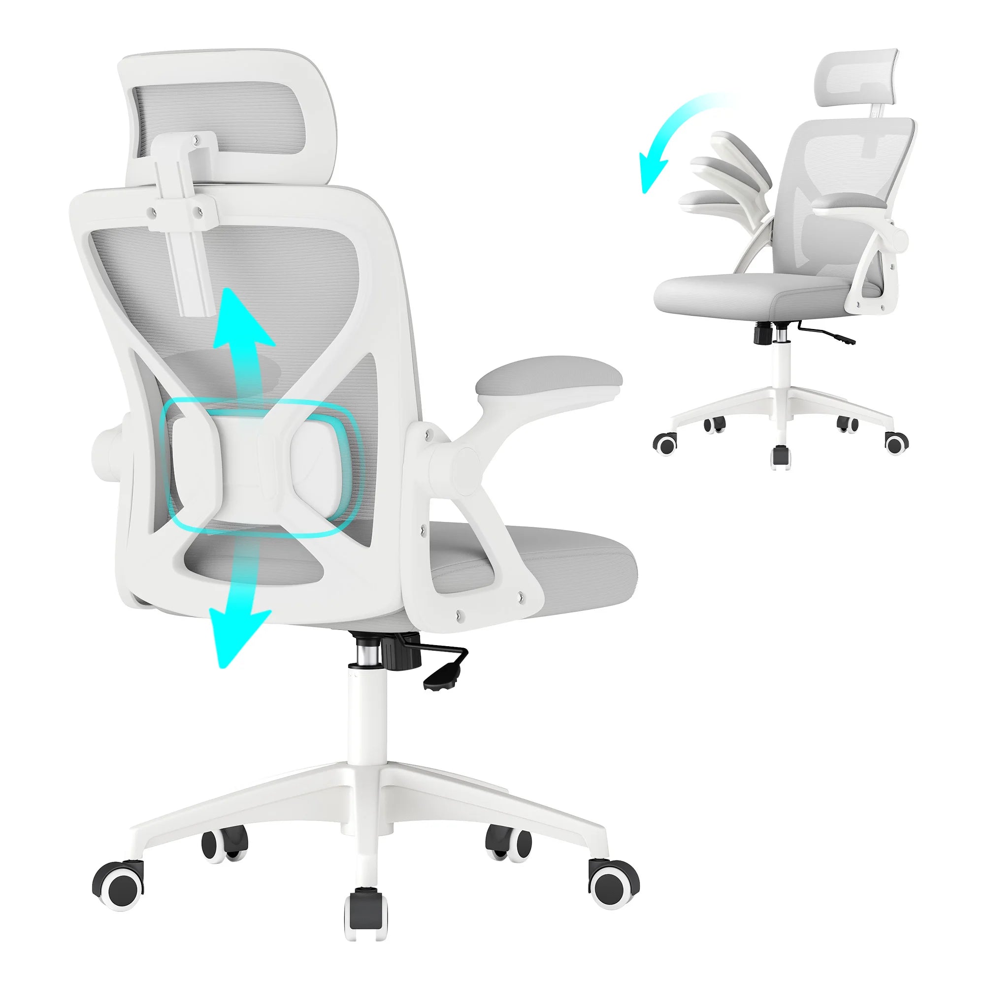 VASAGLE Ergonomic Mesh Office Chair with Adjustable Lumbar Support and Headrest, 90-105° Tilt Function, Wide Seat, Flip‑Up Armr