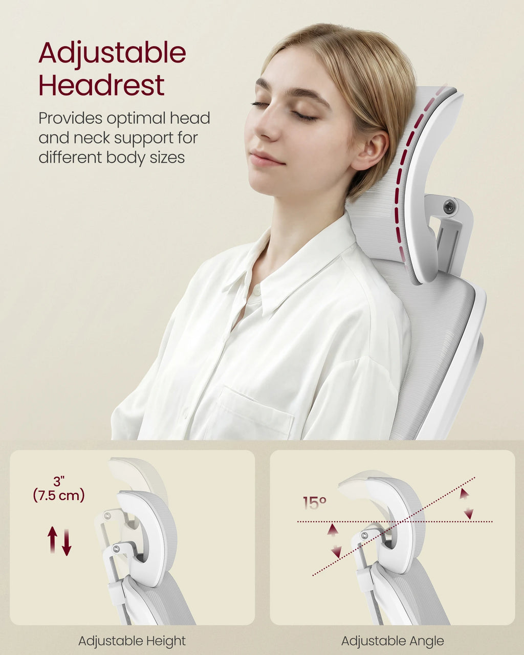 VASAGLE Ergonomic Mesh Office Chair with Adjustable Lumbar Support and Headrest, 90-105° Tilt Function, Wide Seat, Flip‑Up Armr