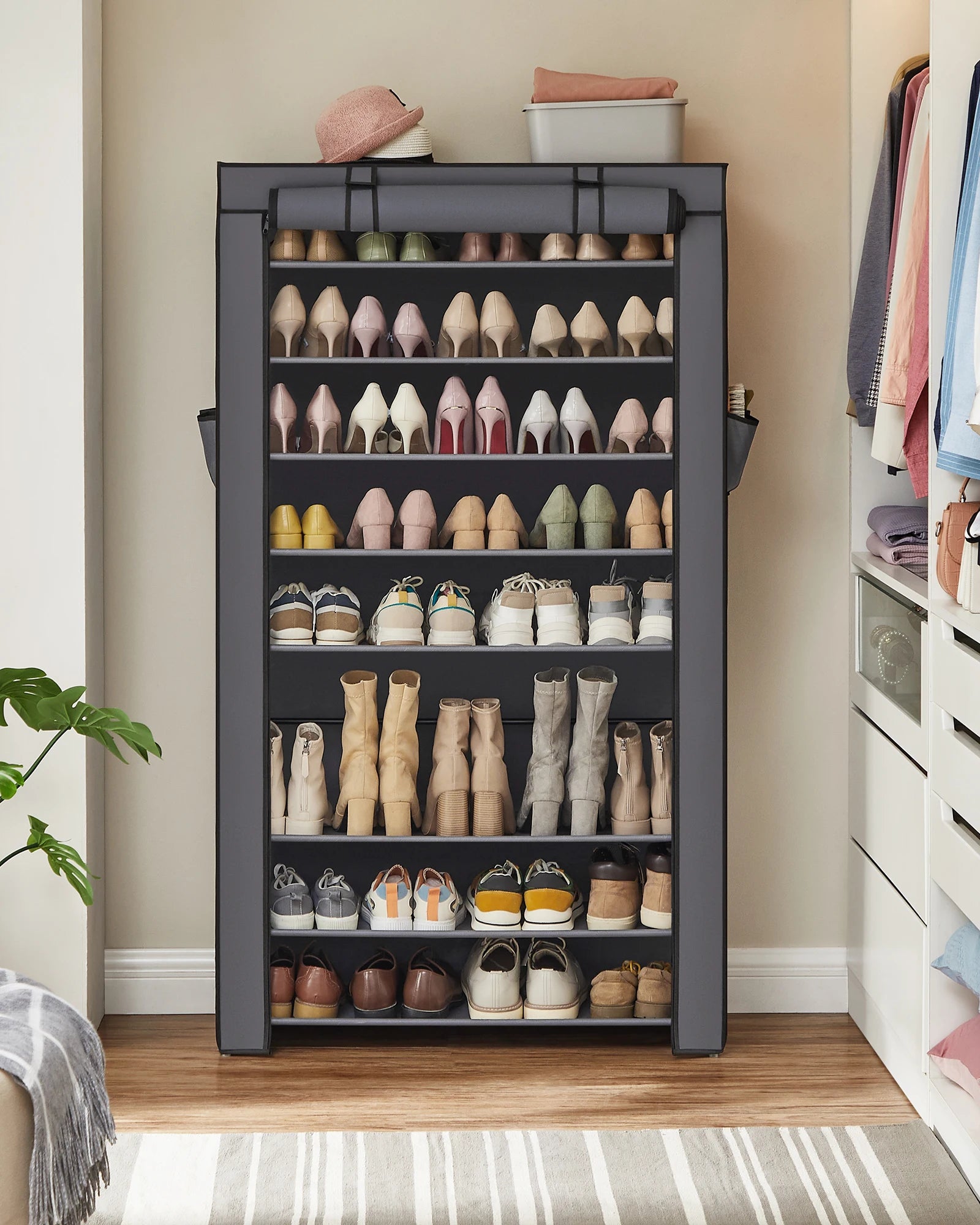 SONGMICS 10-Tier Shoe Rack, Shoe Storage Cabinet with Dustproof Cover, Free-Standing Shoe Storage Organizer for Closet, Entryway