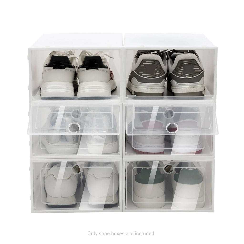 20/24PCS Foldable Flip Shoe Boxes Set Clear Plastic Stackable Storage Containers Home Organizer 33x23x14cm - Shoe Rack Case