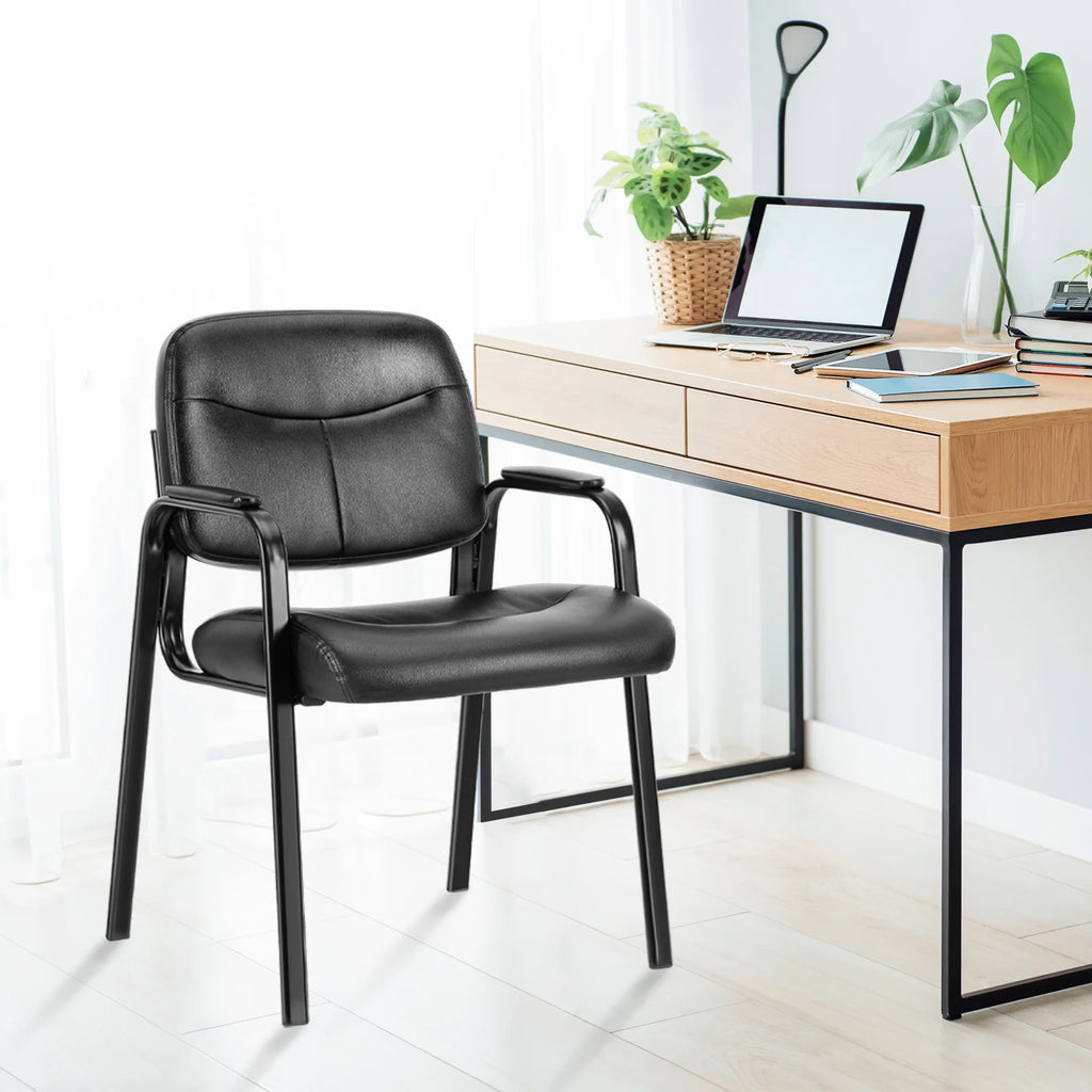 JHK Pu Leather Waiting Room Chair Comfy Guest Chairs with Padded Arms for Reception Conference Side Office Desk Home Furniture