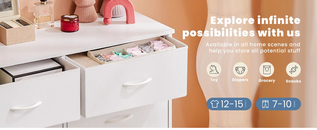 JHK Nightstand 6 Fabric Drawers Dresser For Bedroom Bedside Sofa Table With Storage Closet Chest Display Cabinet Furniture