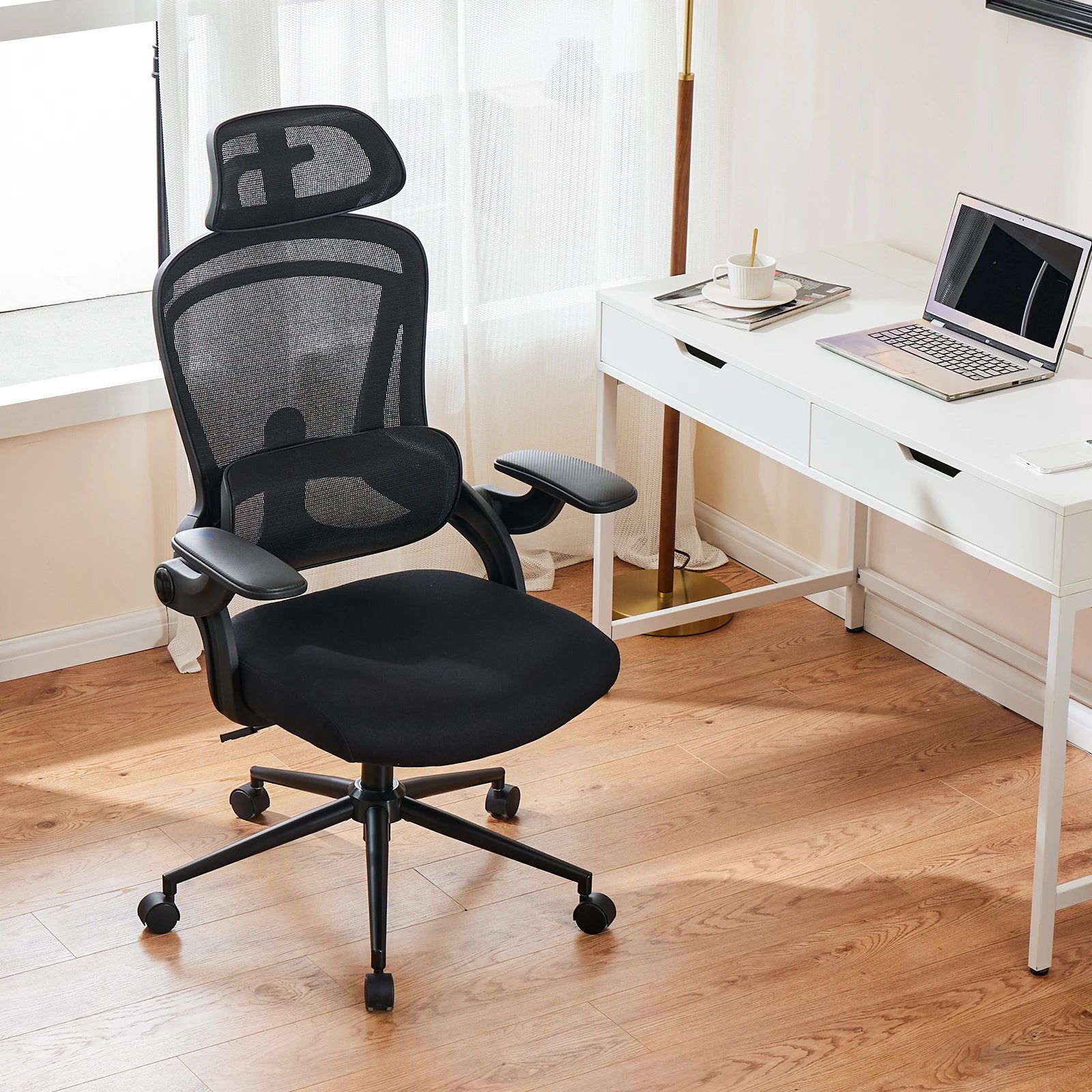 JHK Ergonomic Mesh Office Chair Adjustable Lumbar Support 120°Tilt High Back Comfortable Computer Chair with Soft Flip Up Arms