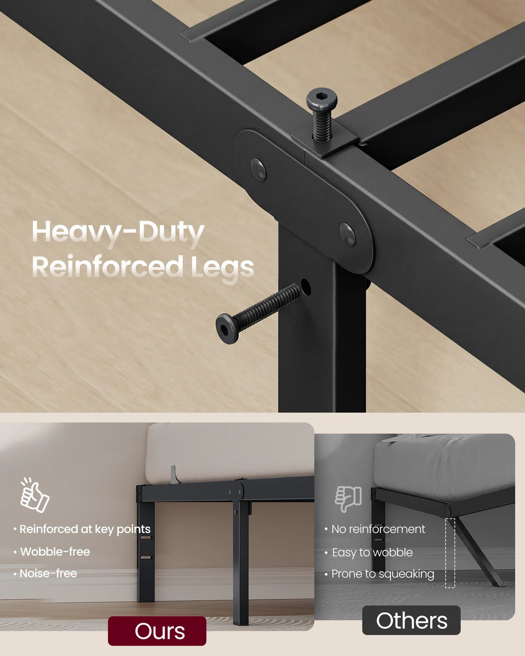 VASAGLE King Metal Bed Frame 14 Inches Tall, 1100 lb Weight Capacity, No Box Spring Needed, with Under-Bed Storage, Easy Setup,