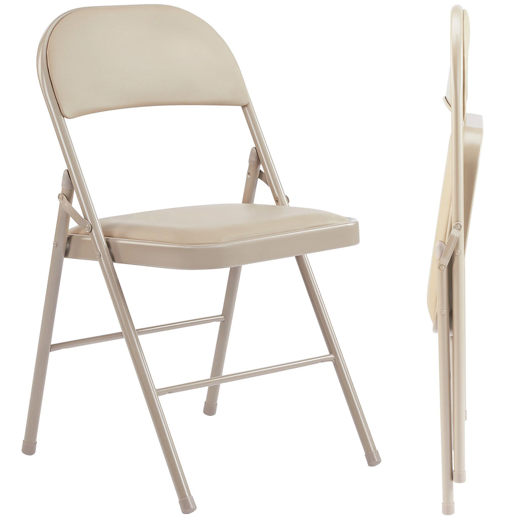 JHK Leather Padded Folding Living Room Chairs 2 Pack Sturdy Metal Foldable Chair Easy to Use and Storage Outdoor for Home Office