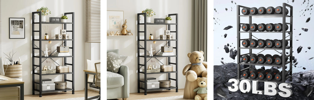 JHK 5 Tier Wooden Display Bookshelf Storage Standing Shelf Stable Frame Graduated Shelves for Organized Display for Living Room