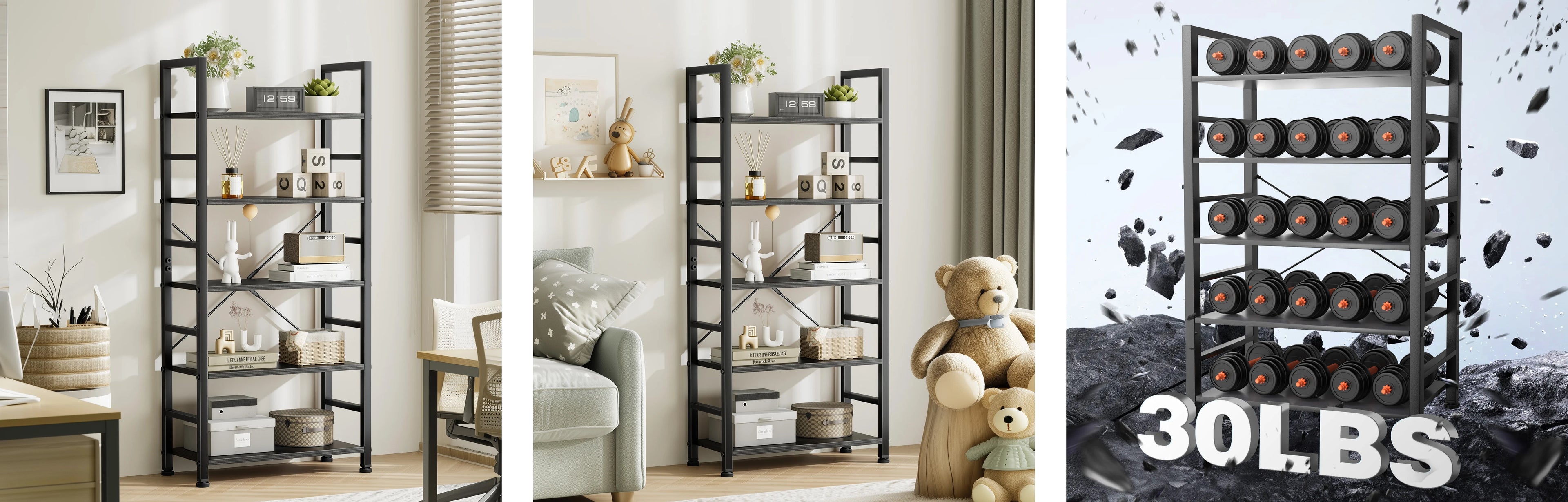 JHK 5 Tier Wooden Display Bookshelf Storage Standing Shelf Stable Frame Graduated Shelves for Organized Display for Living Room