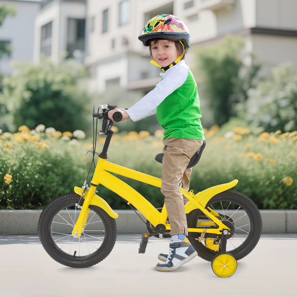 14 Inch Kids Bike w/ Training Wheels, Adjustable Seat Height Dual Brakes Children's Bicycle Kids Learning Bicycle for Boys Girls