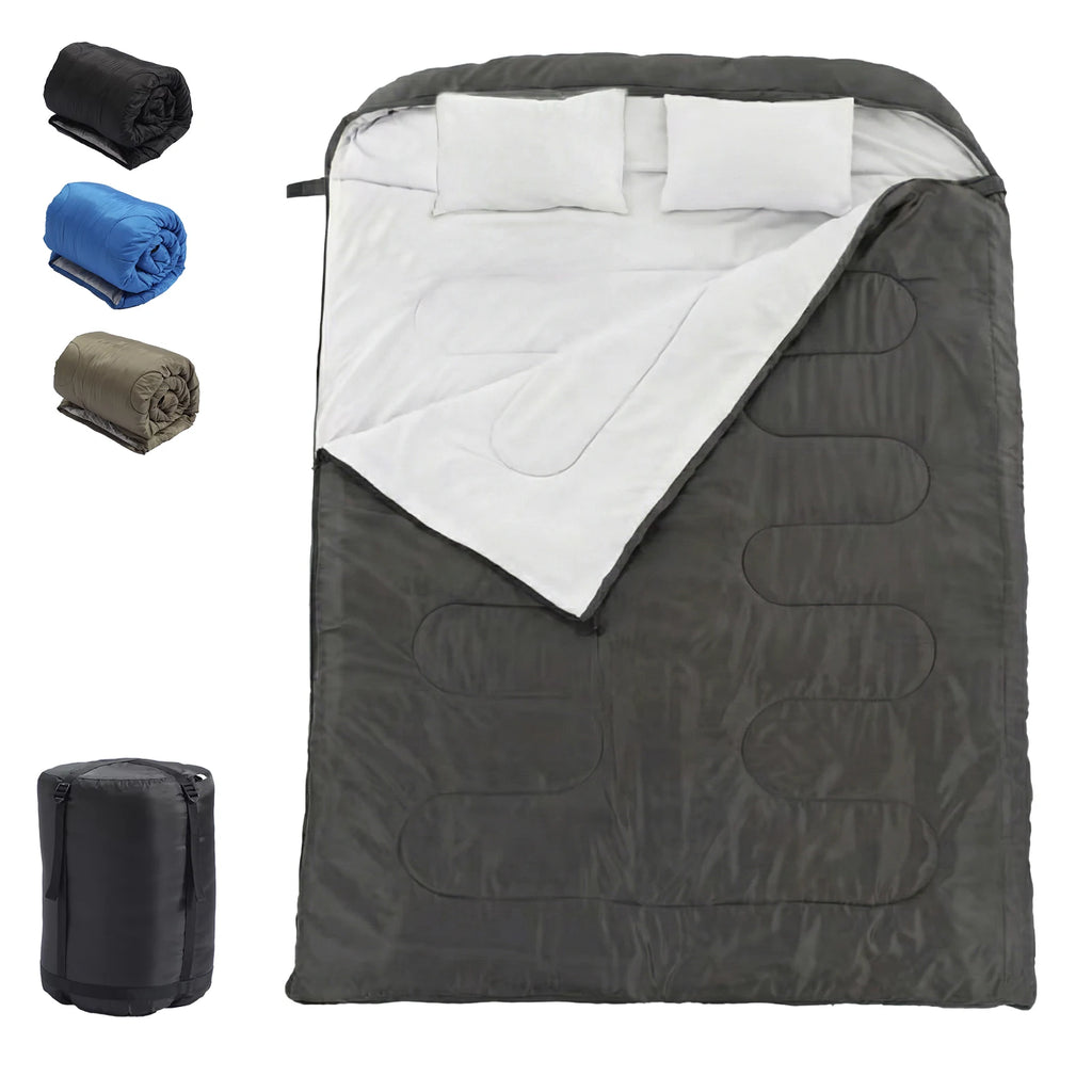 JHK Double Sleeping Bag for Adults with Pillow Lightweight 3 Season Portable Compact Sleeping Bag for 2 Person Hiking Fishing