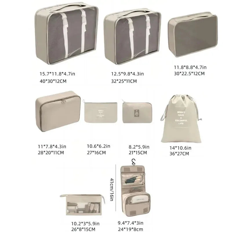 7/8/9/10 Pcs Set Travel Organizer Storage Bags Suitcase Packing Cubes Set Cases Portable Luggage Clothes Shoe Tidy Pouch Folding