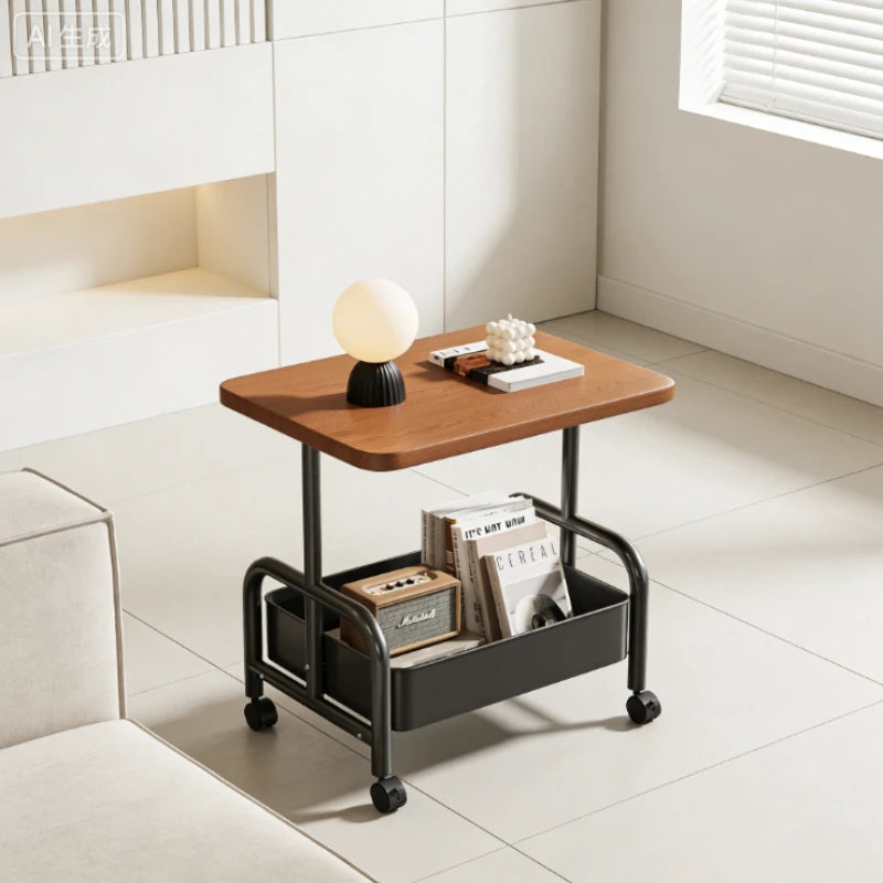  Rolling Laptop Desk & Storage Table - Double-Tier Mobile Stand with Basket, Perfect as Sofa Side Table or Bedroom Nightstand