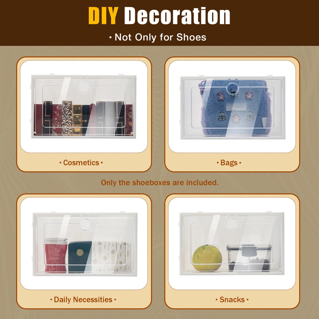 20/24PCS Foldable Flip Shoe Boxes Set Clear Plastic Stackable Storage Containers Home Organizer 33x23x14cm - Shoe Rack Case