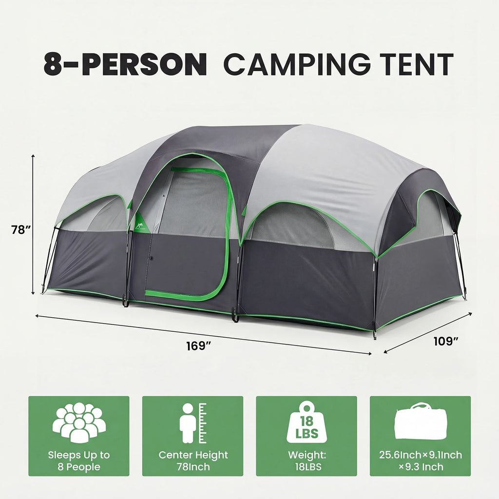 JHK Outdoor 8 Person Camping Tent Quick Instant Tents Setup and Waterproof Windproof Dome Tent with Multi-Directional for Picnic