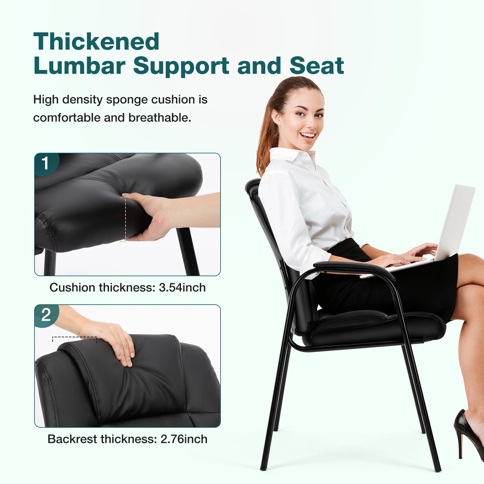 JHK PU Leather Padded Backrest Office Chair Living Room Ergonomic Waterproof Waiting Room Seat Thickened Sponge Cushion Arms