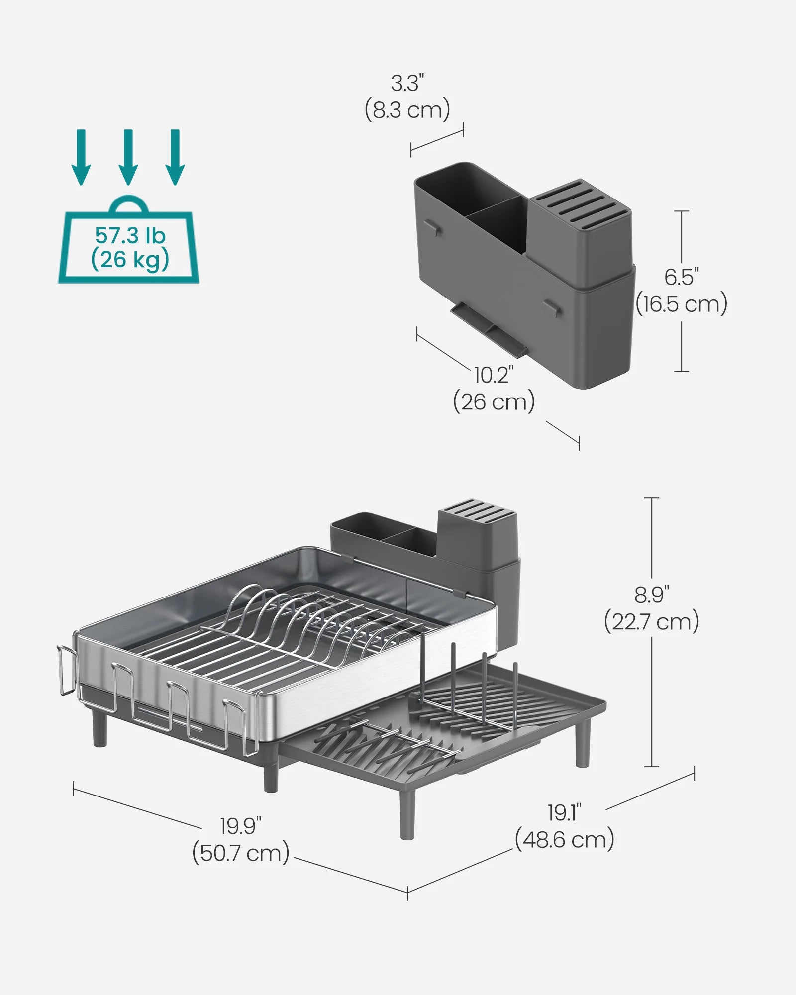 SONGMICS Large Dish Drying Rack, Expandable Dish Dryer for Kitchen Counter, Stainless Steel Dish Rack with Rotatable Spout, Uten