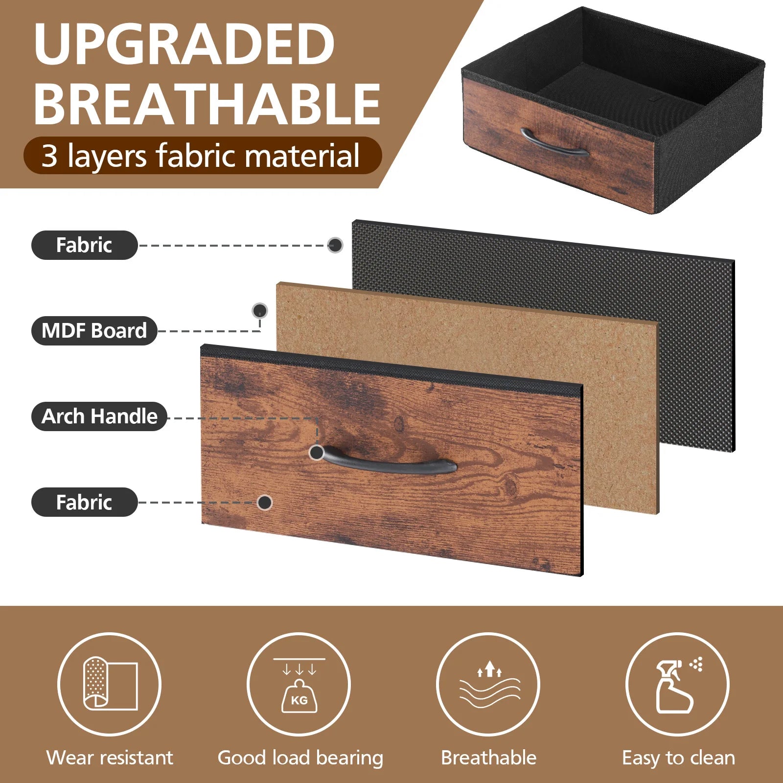 JHK Living Room 5 Fabric Drawers Cabinet With Charging Station and Outlets Adjustable Feet and Variable Light Strip Of Furniture