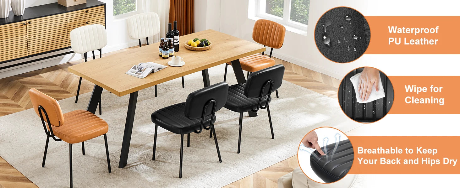 JHK Faux Leather Modern Dining Chairs Set of 2 Ergonomic Lumbar Support Foam Sponge Cushion Seat and Metal Legs for Kitchen