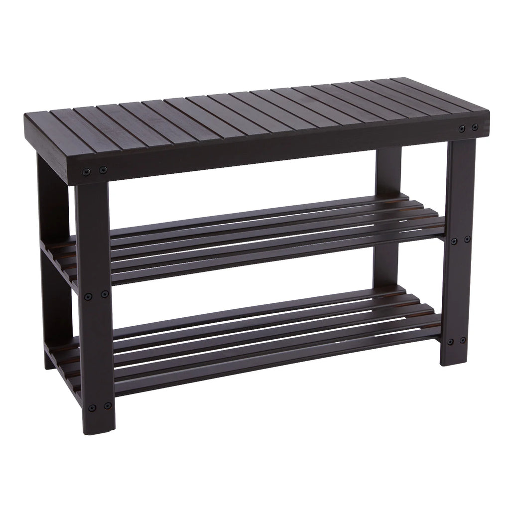 JHK Living Room 3-Tier Bamboo Shoe Rack Bench Holds Up to 286 lb Storage Organizer Easy Assemble Suitable for Bedroom Balcony ﻿