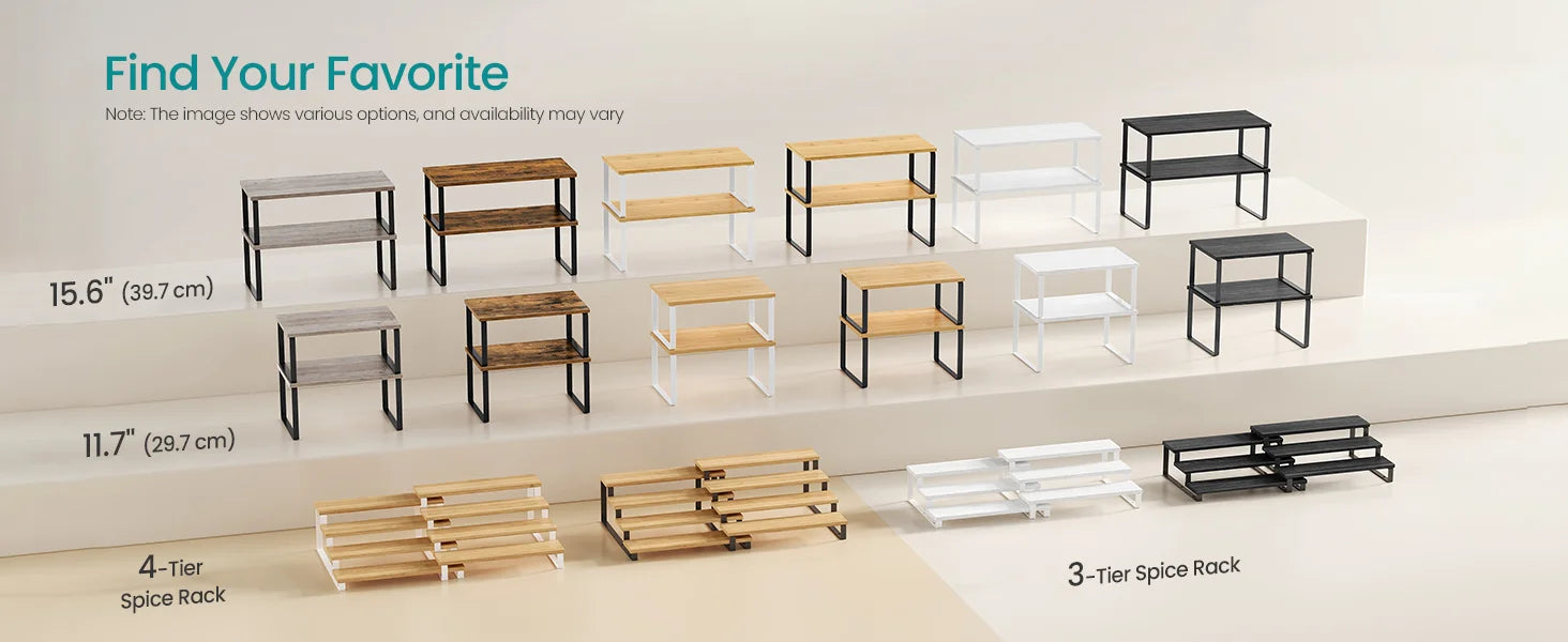SONGMICS Cabinet Organizer Shelf, Set of 2 Kitchen Counter Shelves, Kitchen Storage, Spice Rack, Stackable, Expandable, Metal an