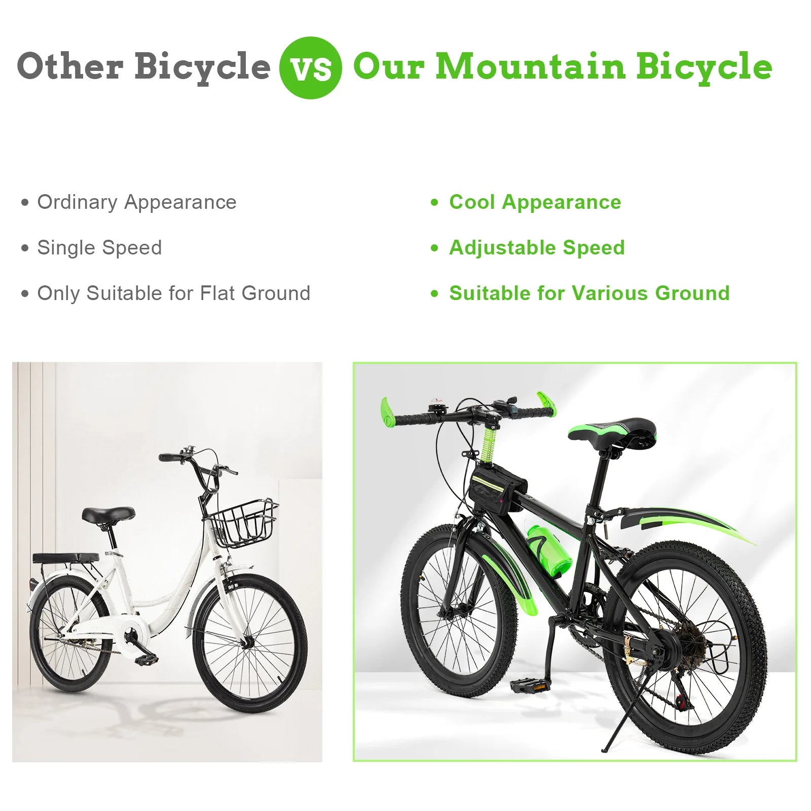 20" Mountain Bike 7 Speeds Kids Bicycle Dual-Disc Brakes Unisex Children's Bicycle Height Adjustable MTB Boys Girls Riding Bike