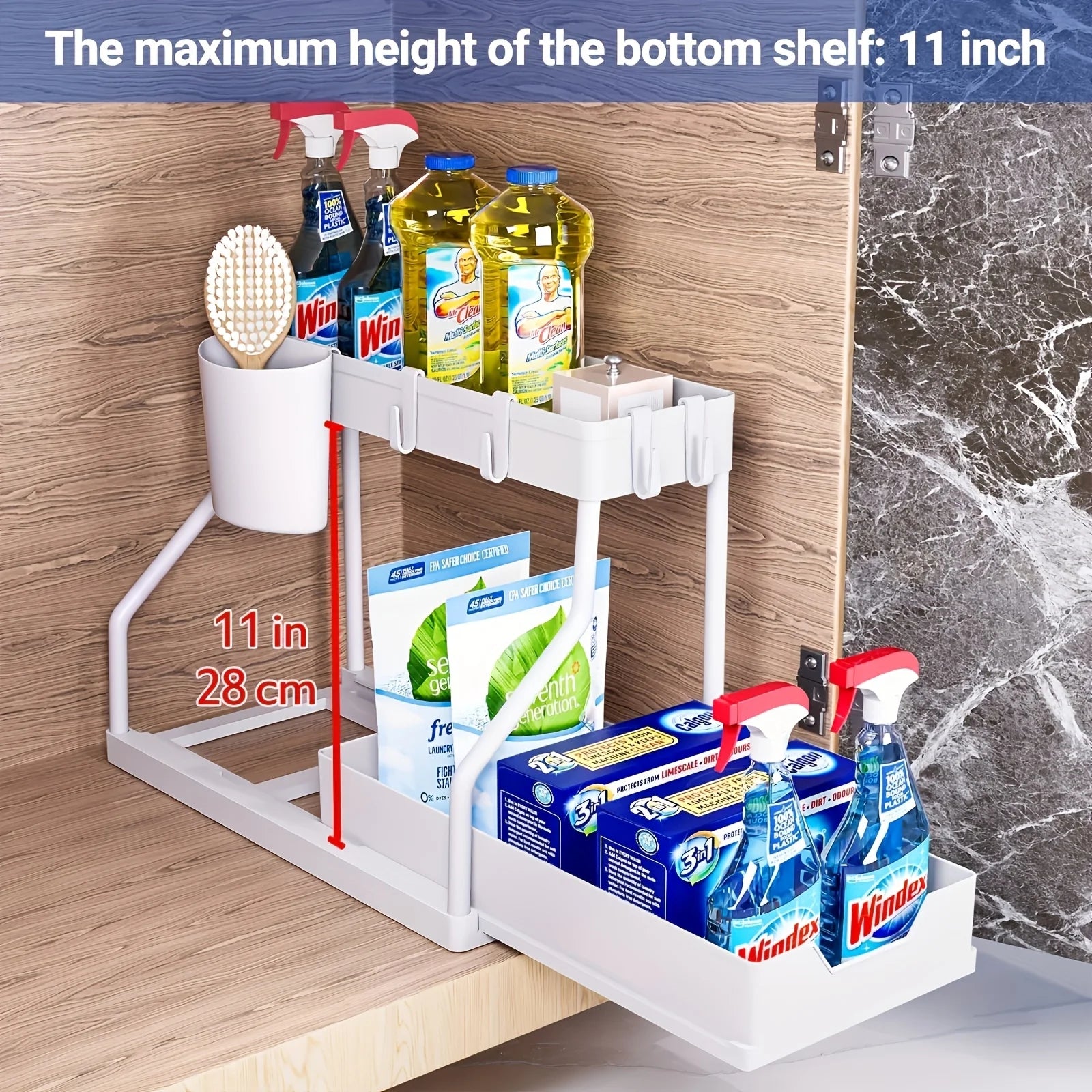 2 Tier Under Sink Organizer, Pull-Out Drawer Storage Rack, Multipurpose Kitchen Bathroom Shelf for Spice, Cosmetics, Toiletries