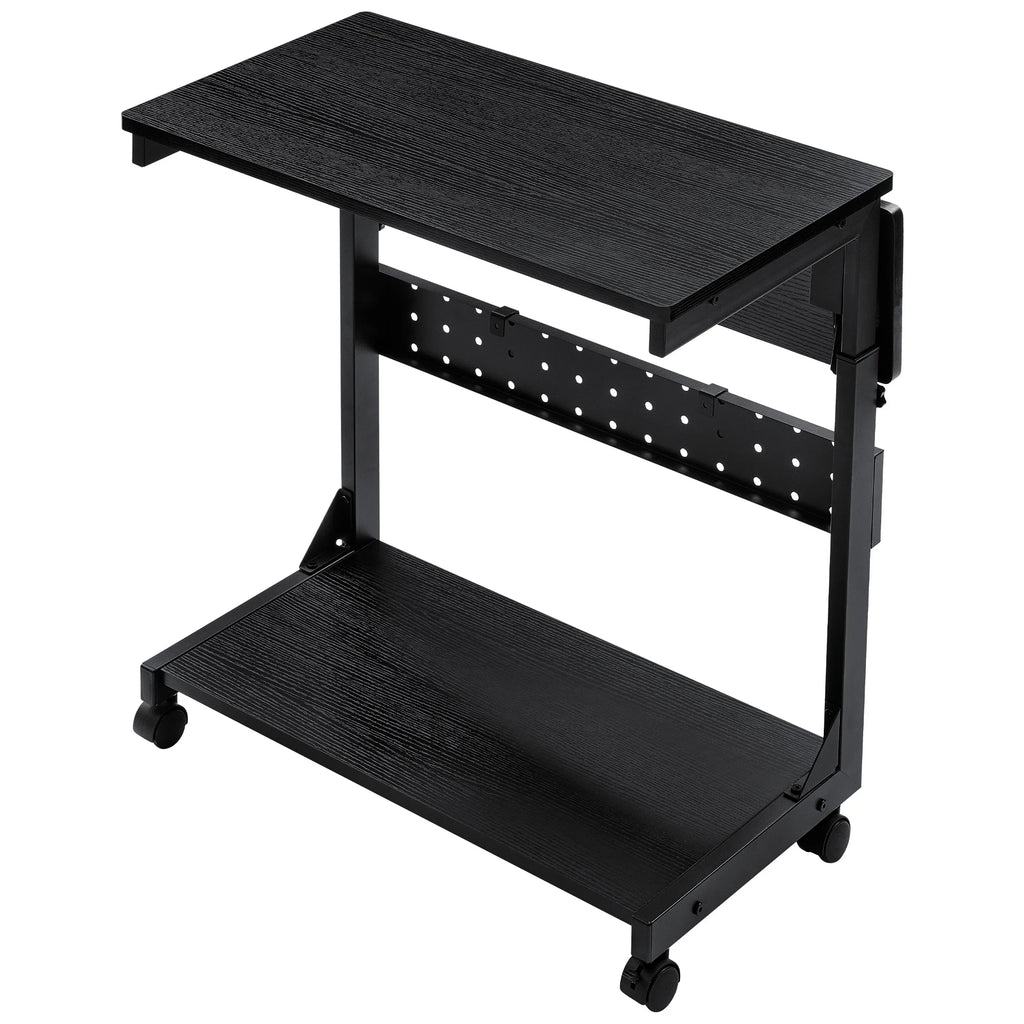 JHK 2-Tier Mobile Standing Sofa Desk 25IN Height Adjustable PC Stand with Folding Panel Rolling Computer Cart Desk For Home
