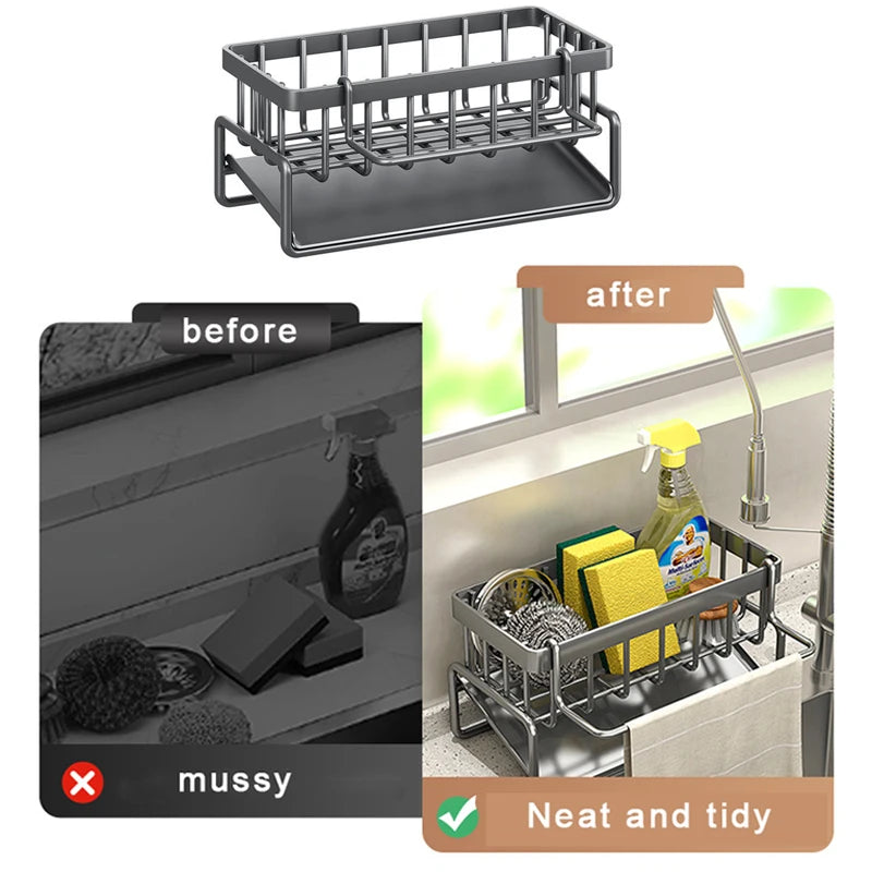 Sink Cleaning Tools Storage Rack Kitchen Multifunctional Stainless Steel Drain Rack for Sponge Cleanser Organizer Rag Hanger