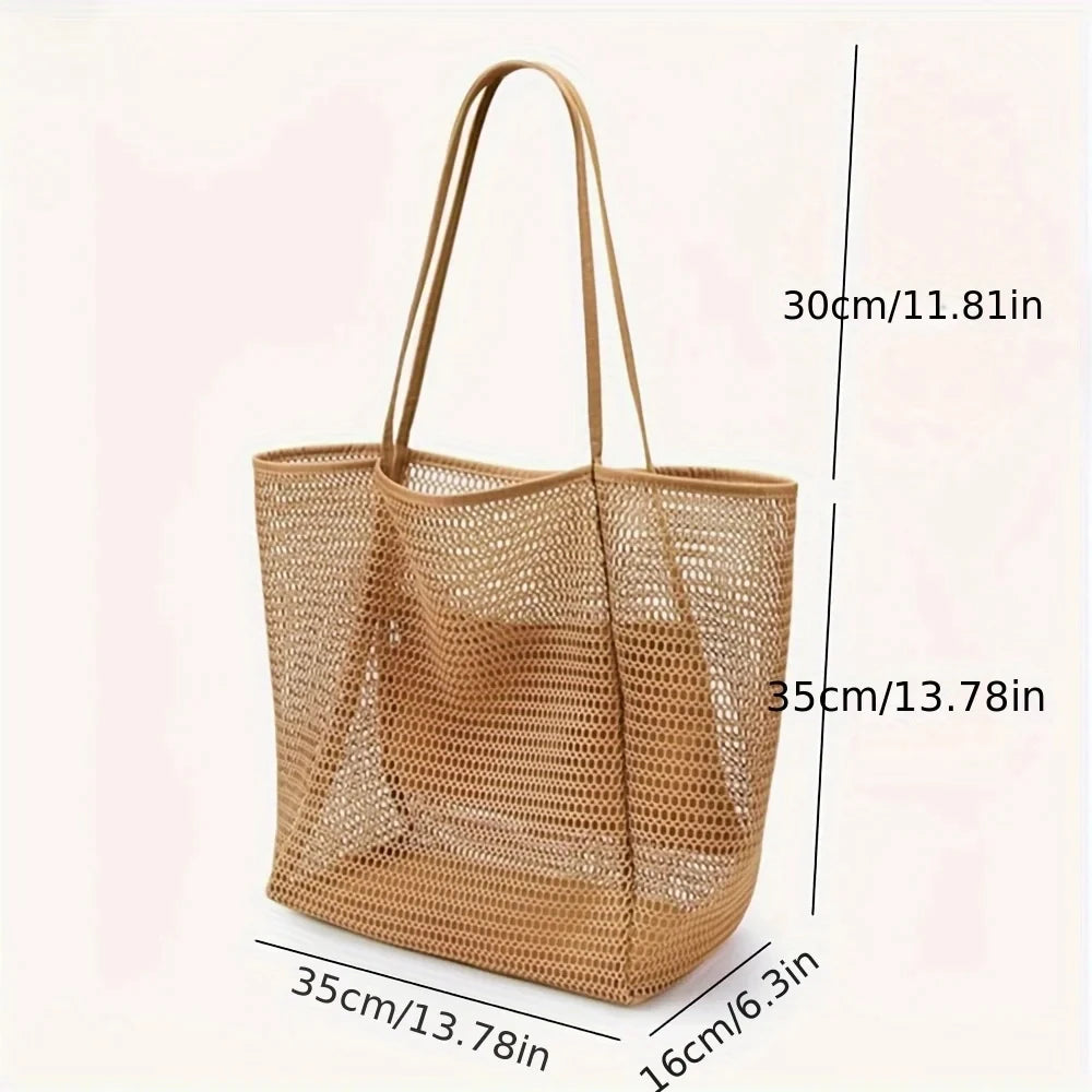1pc Large Capacity Beach Bag Mesh Women's Single-shoulder Bag Foldable Travel Storage Bag Portable Shopping Bag Toiletry Bag