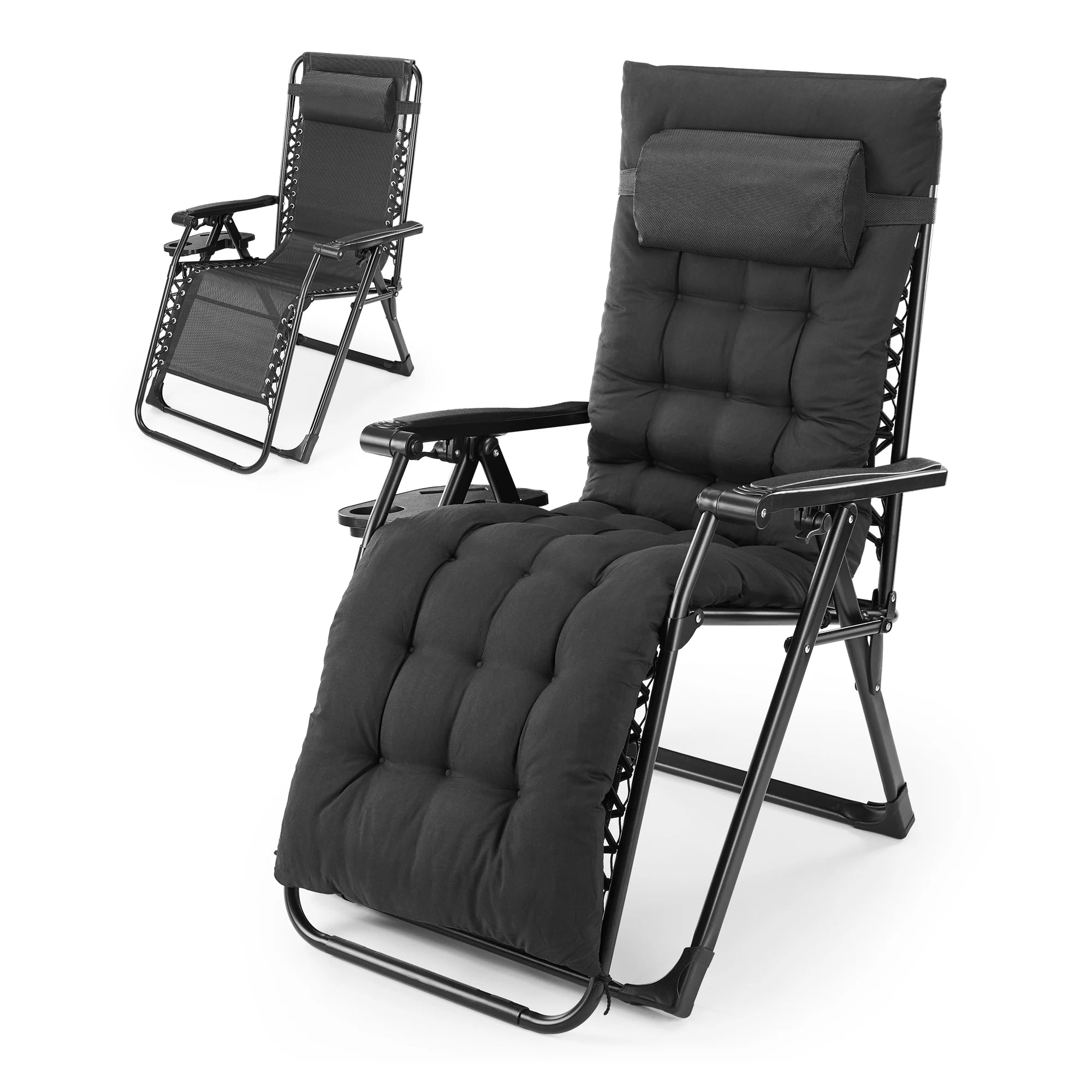 JHK Oversized Zero Gravity Cotton Padded Reclining Chair Foldable Lounge Chair with Adjustable Pillow Cup Holder For Patio