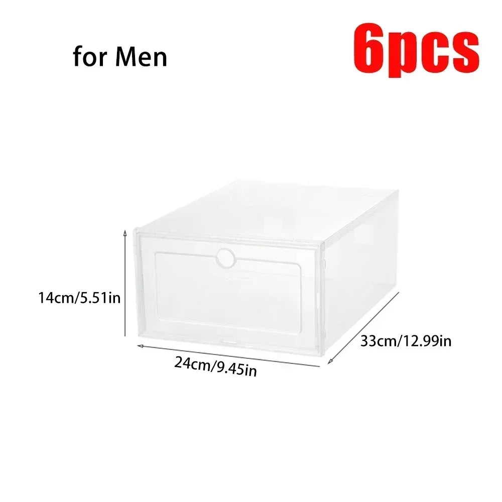 6pcs Transparent Shoe Boxes Stackable Shoe Cases Storage Plastic Shoes Box Dustproof Sneaker Boxes Shoes Furniture Organizers