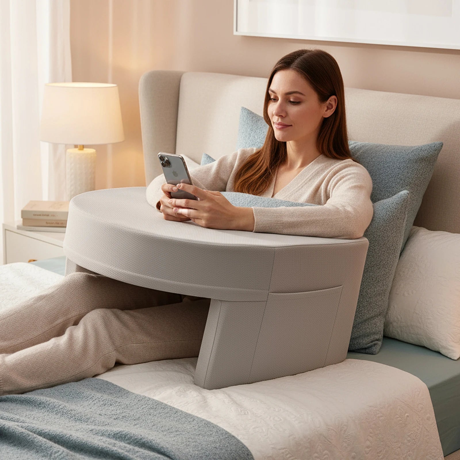 JHK Curved Memory Foam Reading Pillow Ergonomic Neck Pillow Ventilated Cooling Bed Pillow with Removable Washable Cover Comfort